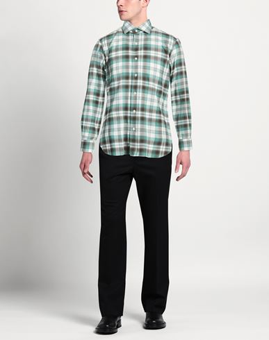 Man Shirt Green Size 17 Cotton