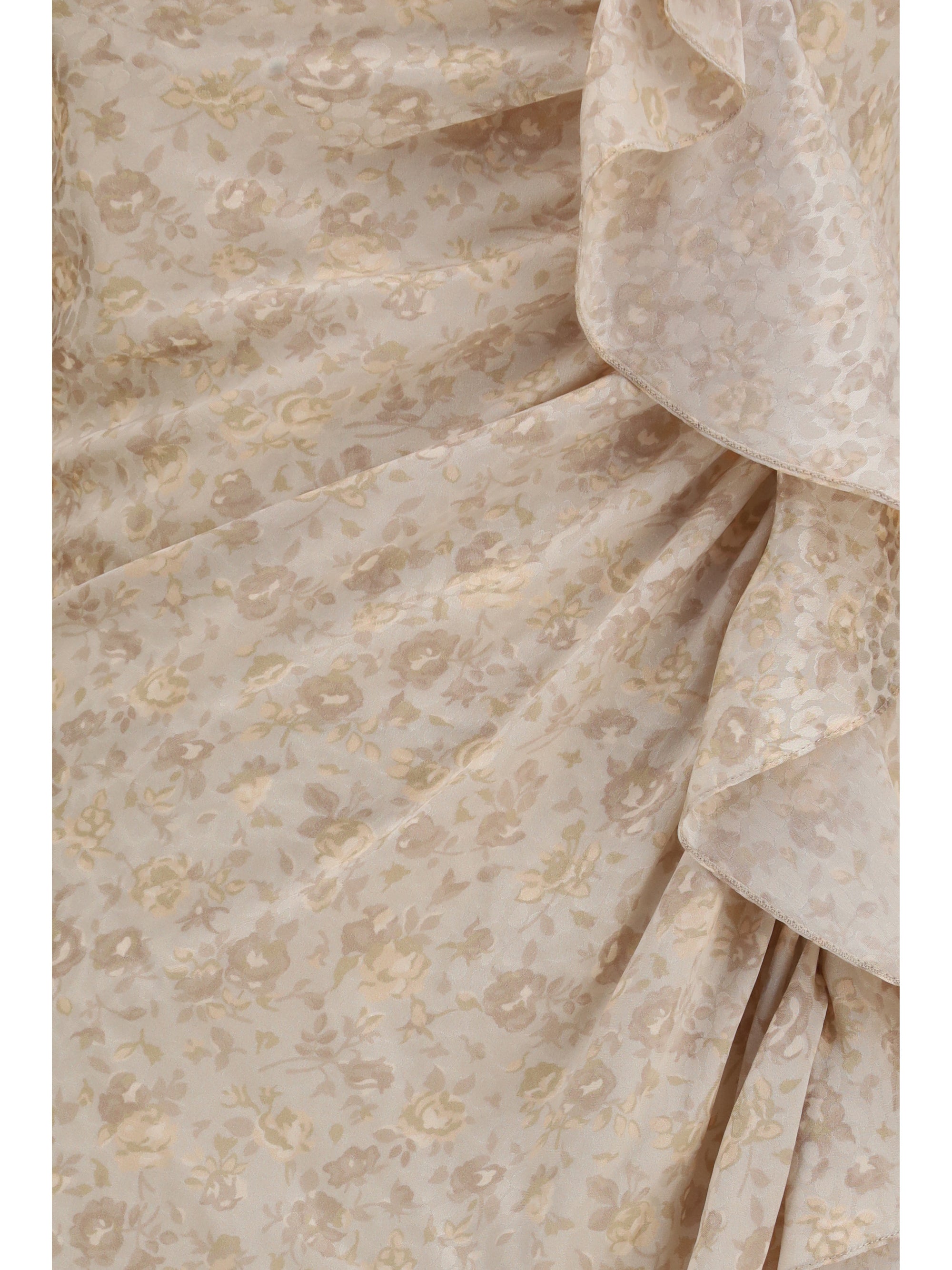 Draped Jacquard Floral Dress — Cream