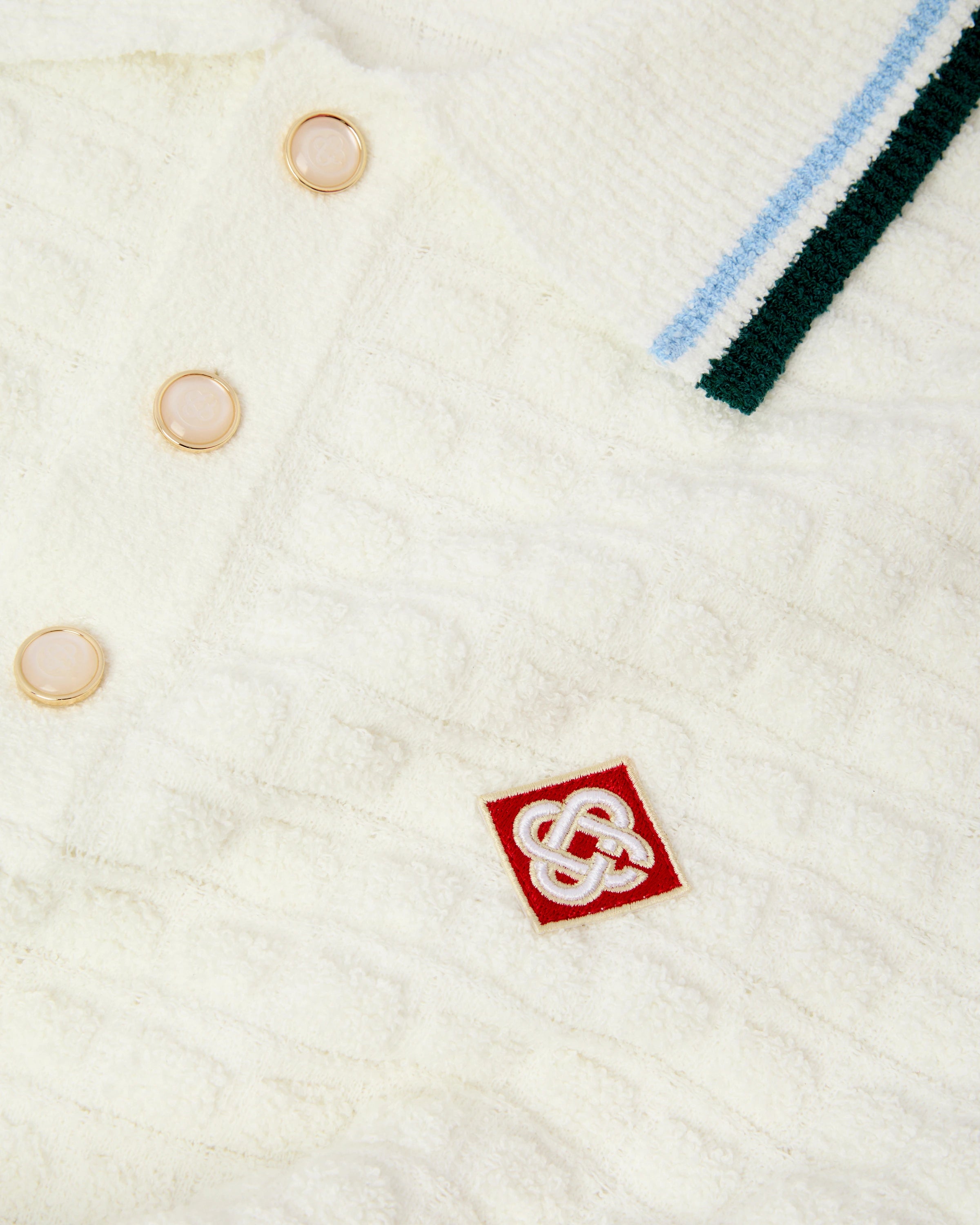 White Boucle Short Sleeve Polo Shirt