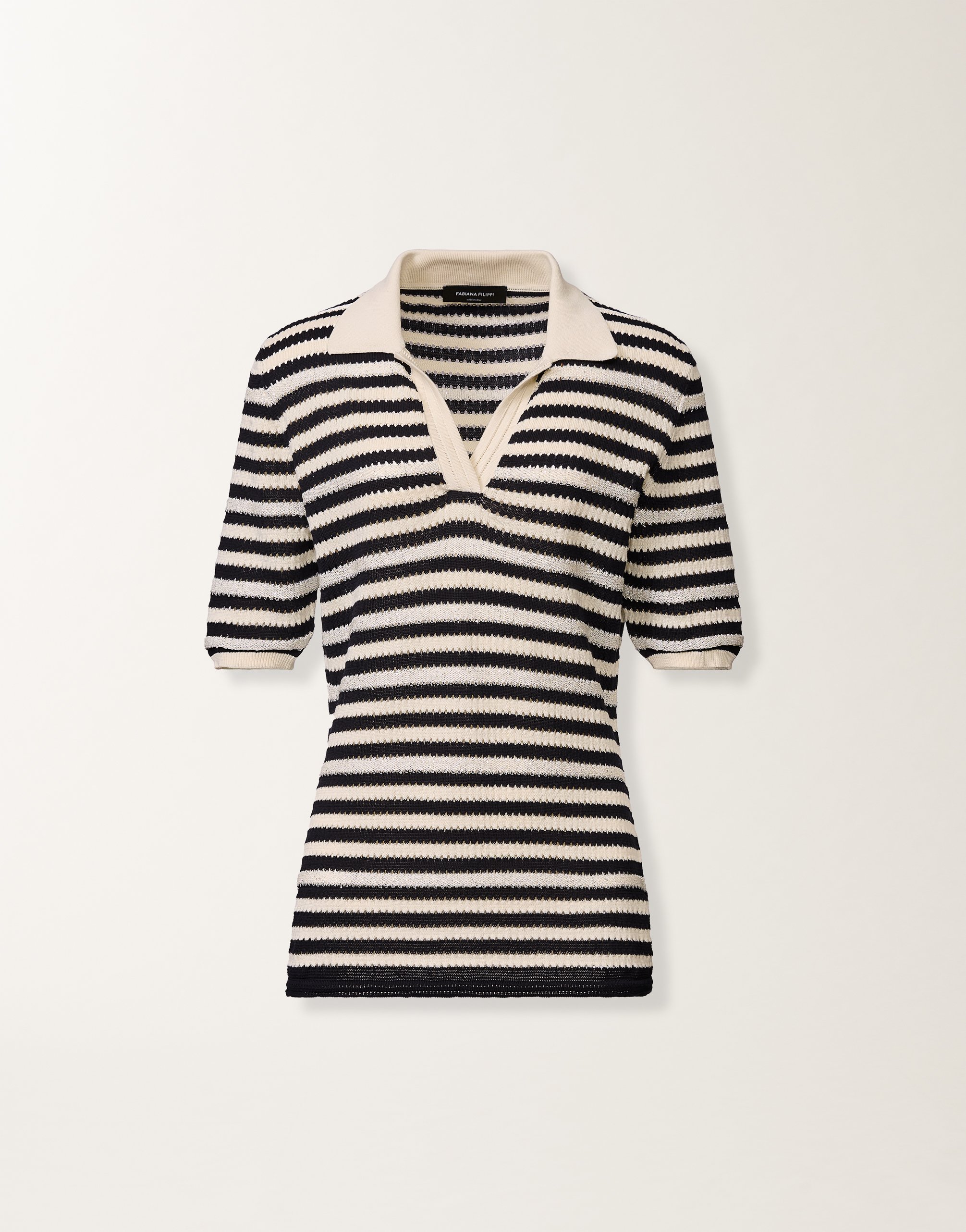 Organic cotton polo with micro sequins, butter and blue