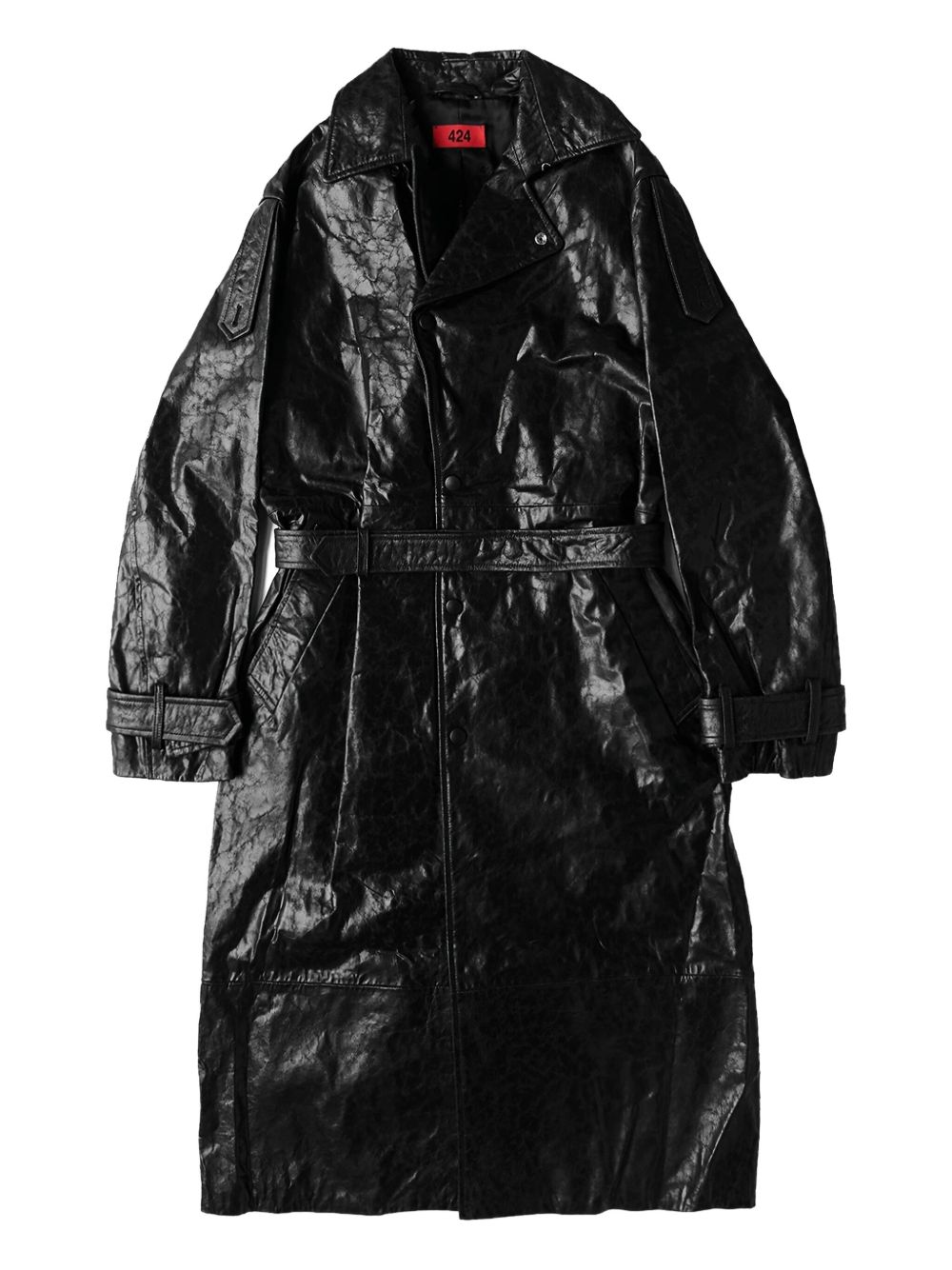 Belted leather trench coat - Black