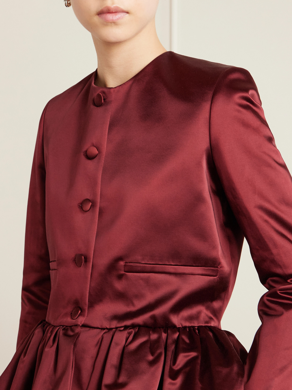 Cotton-blend Duchesse-satin Peplum Blazer - Burgundy