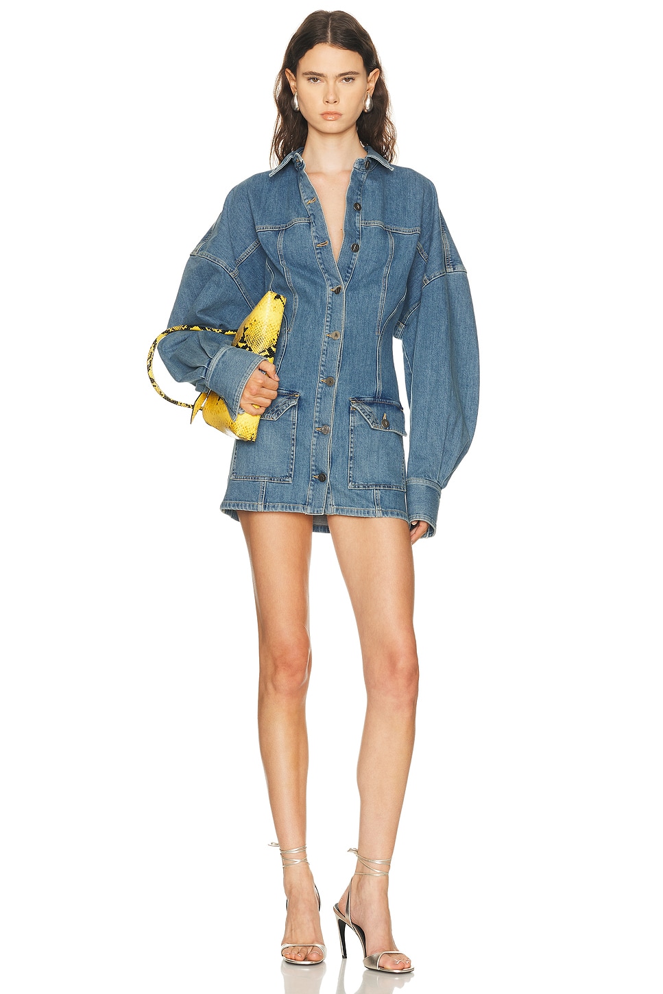THE ATTICO Denim Shirt Mini Dress in Blue. - 36 also , 40