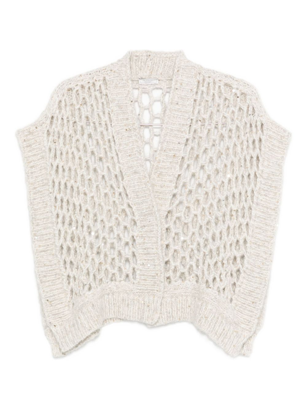 Sequin-embellished open-knit cardigan - Grey