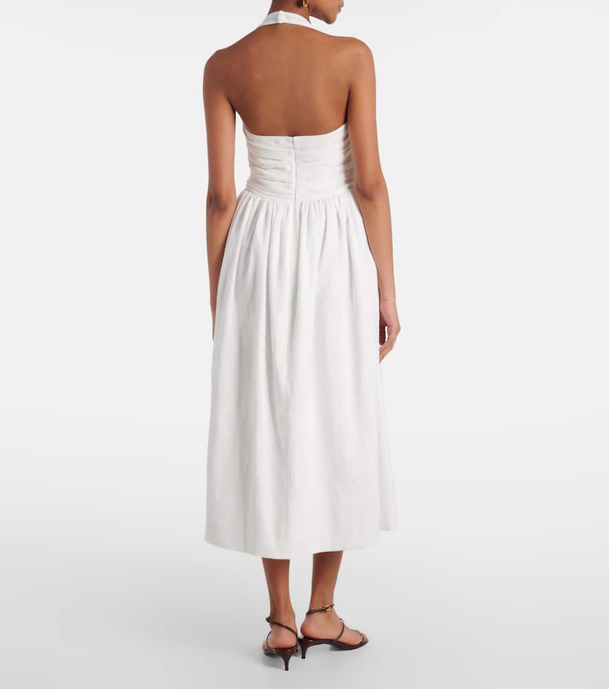 Leia ruched embroidered cotton midi dress