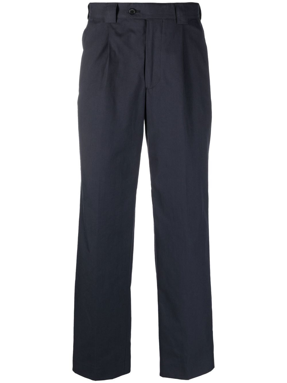Pleat-detail cotton straight-leg trousers - Neutrals