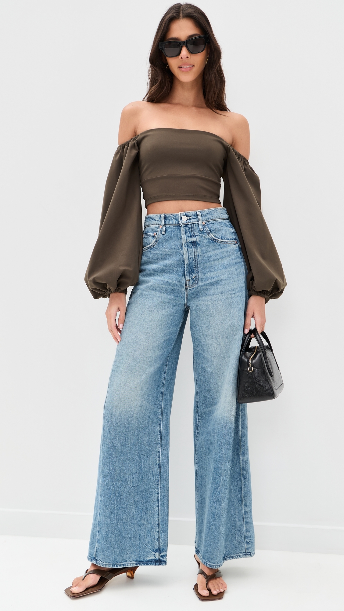 Off-Shoulder Puff Sleeve Top Turkish Coffee