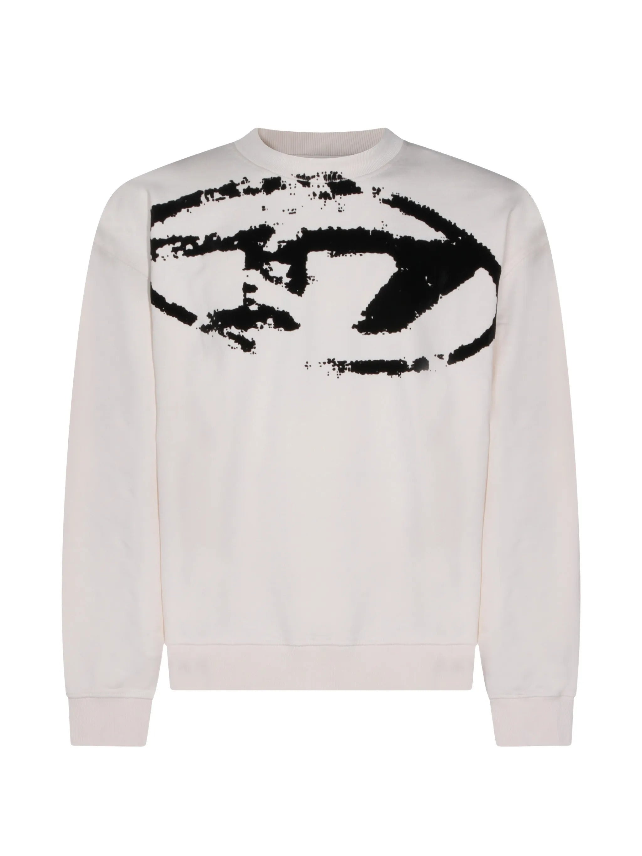 Crewneck Sweater - Relaxed Fit, Ribbed Trim, Flocked Logo (100% Cotton)