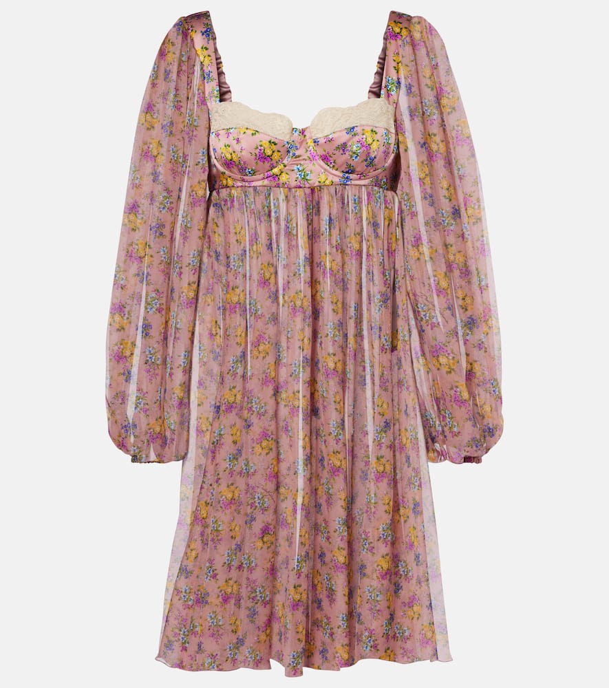 Floral lace-trimmed silk and cotton-blend chiffon minidress