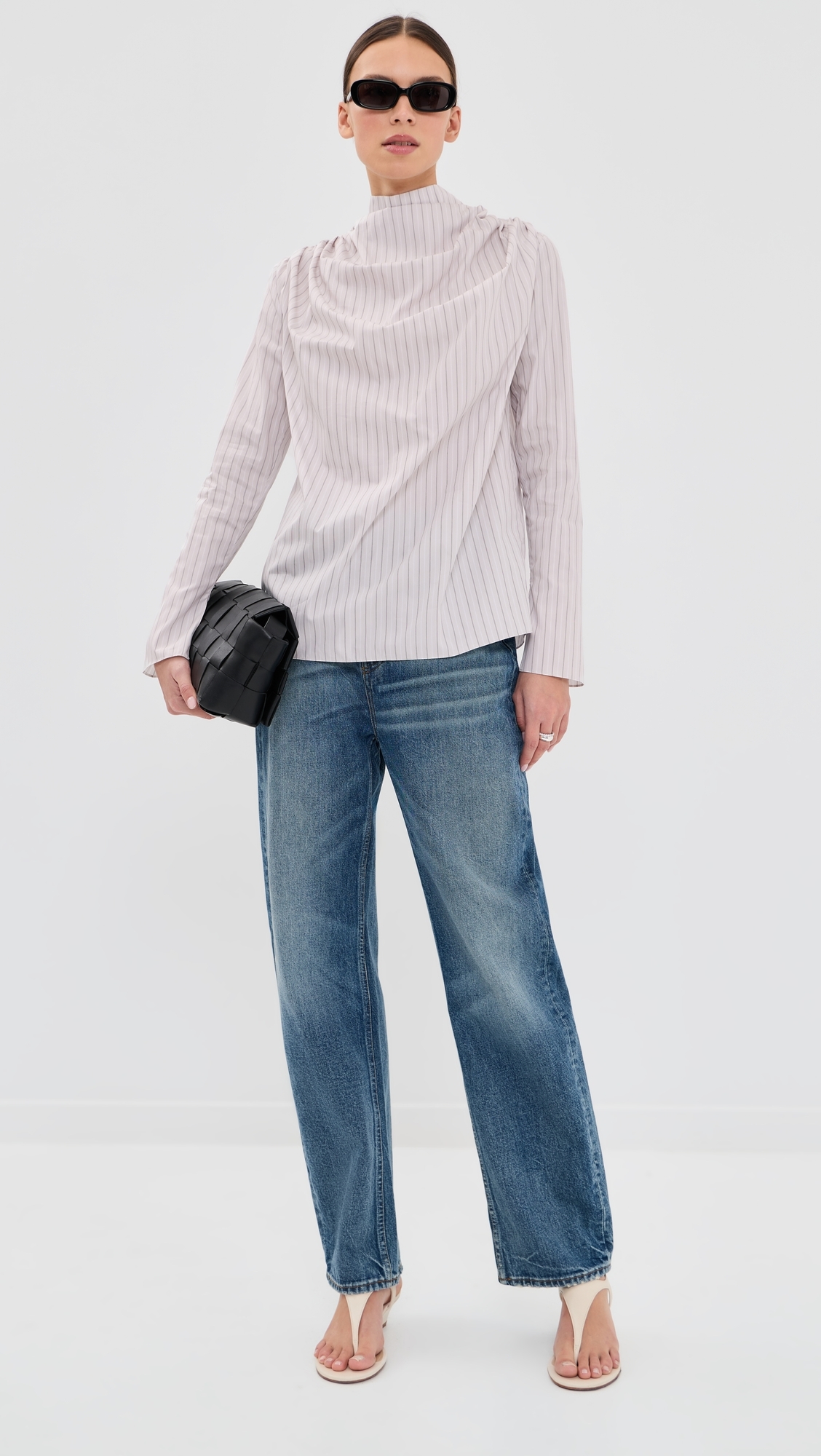 Penelope Draped Blouse Dove Stripe