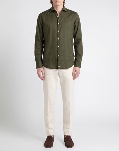 Man Shirt Military green Size 15 ¾ Cotton, Elastane