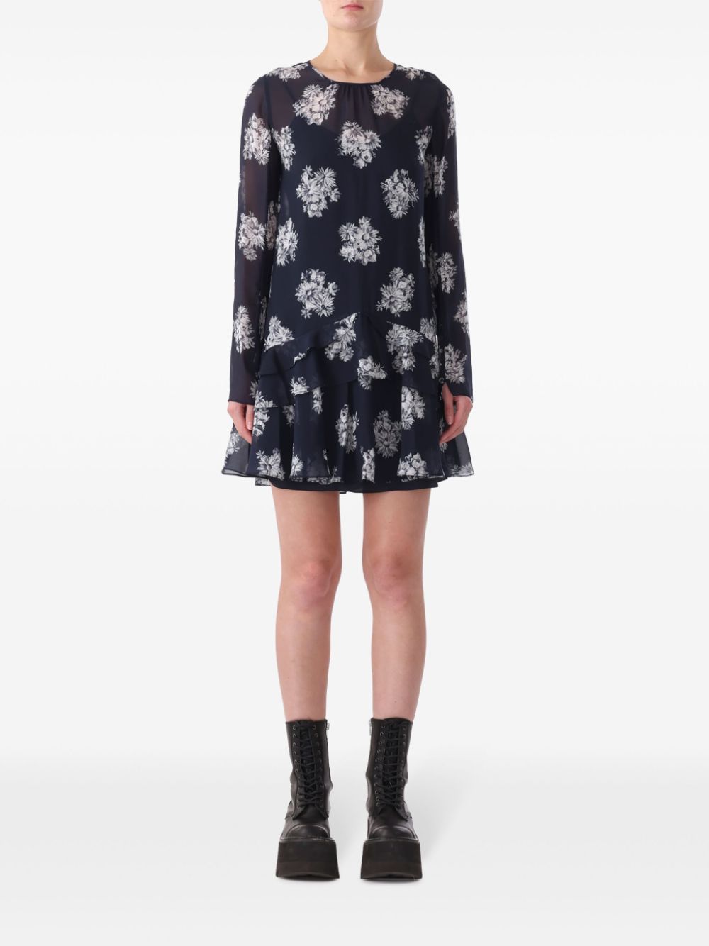 Ruffle-detail mini dress - Blue