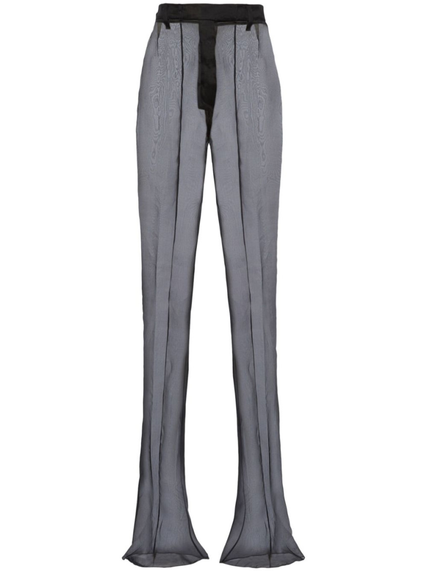 Black semi-sheer flared trousers