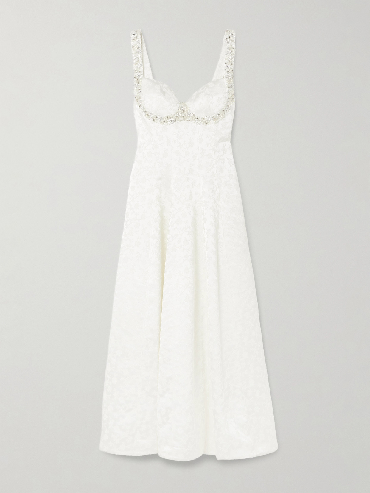 Charlotte Embellished Pleated Satin-jacquard Midi Dress - White