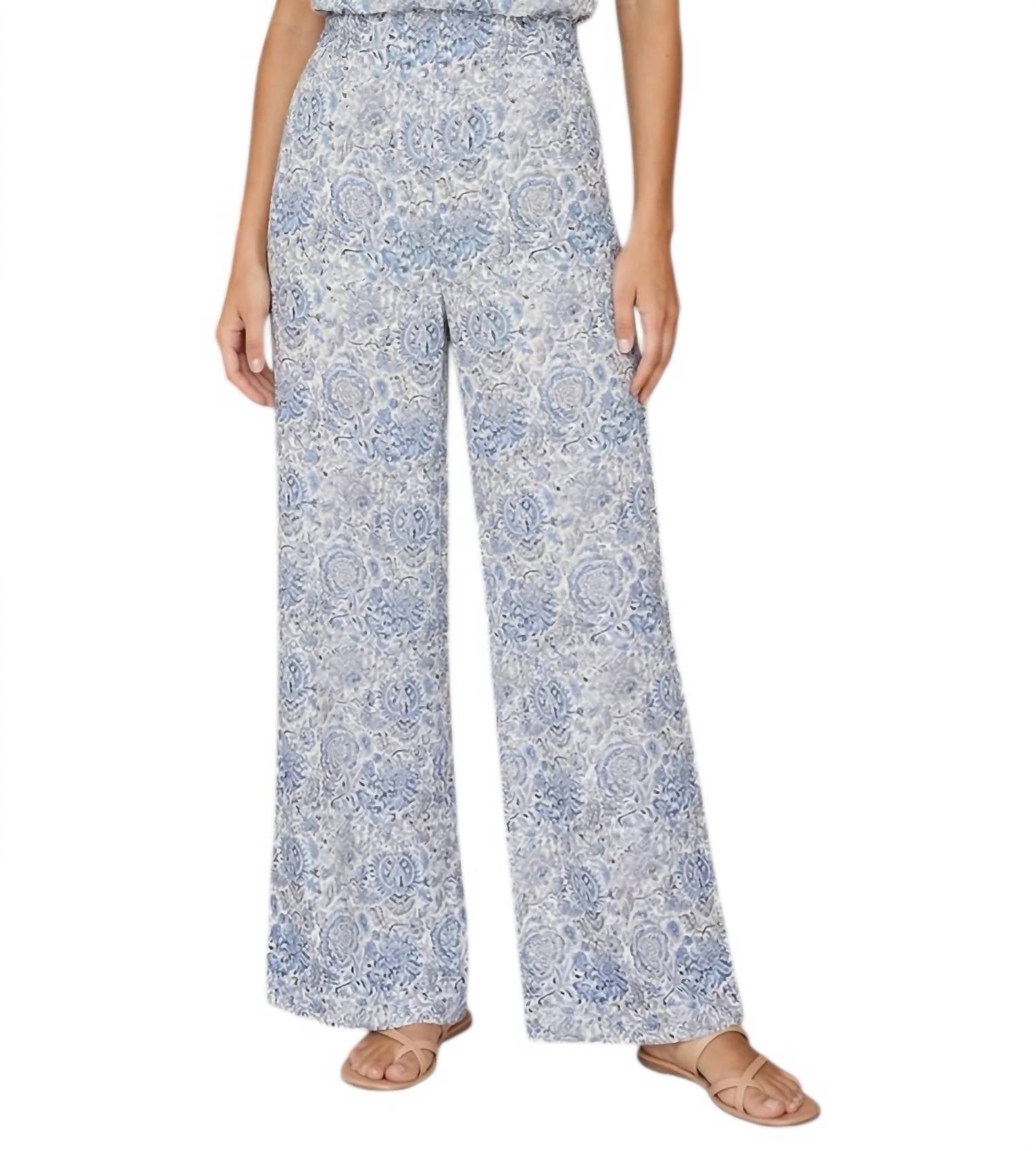 Raha High Waisted Wide Leg Silk Pants In Blue