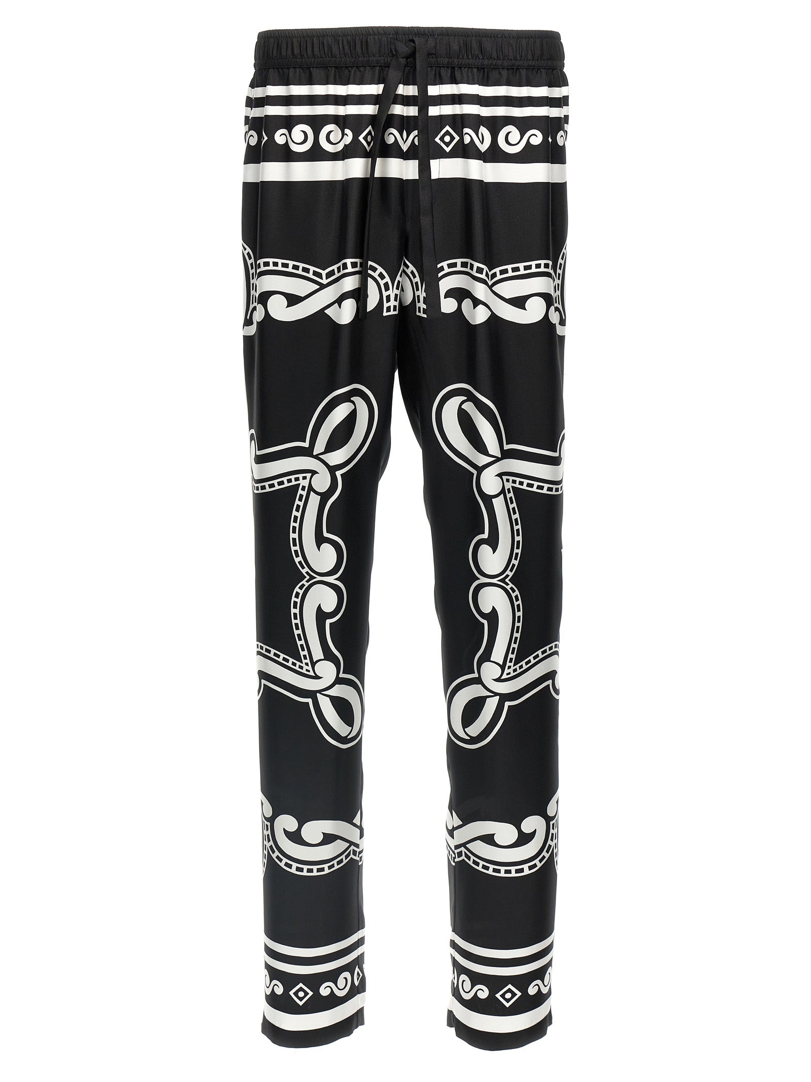 Bandana-Print Silk Trousers — Black