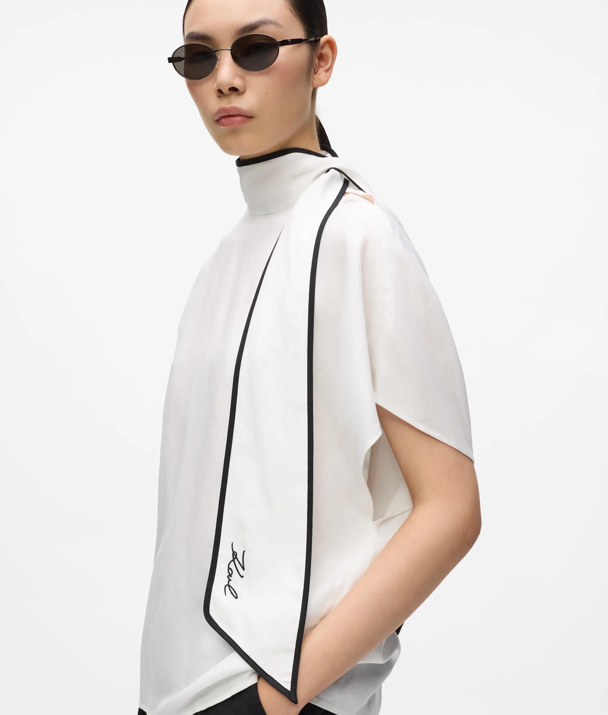 Karl Lagerfeld - Chemisier Passepoilé En Mélange De Lin, Femme, Immaculé