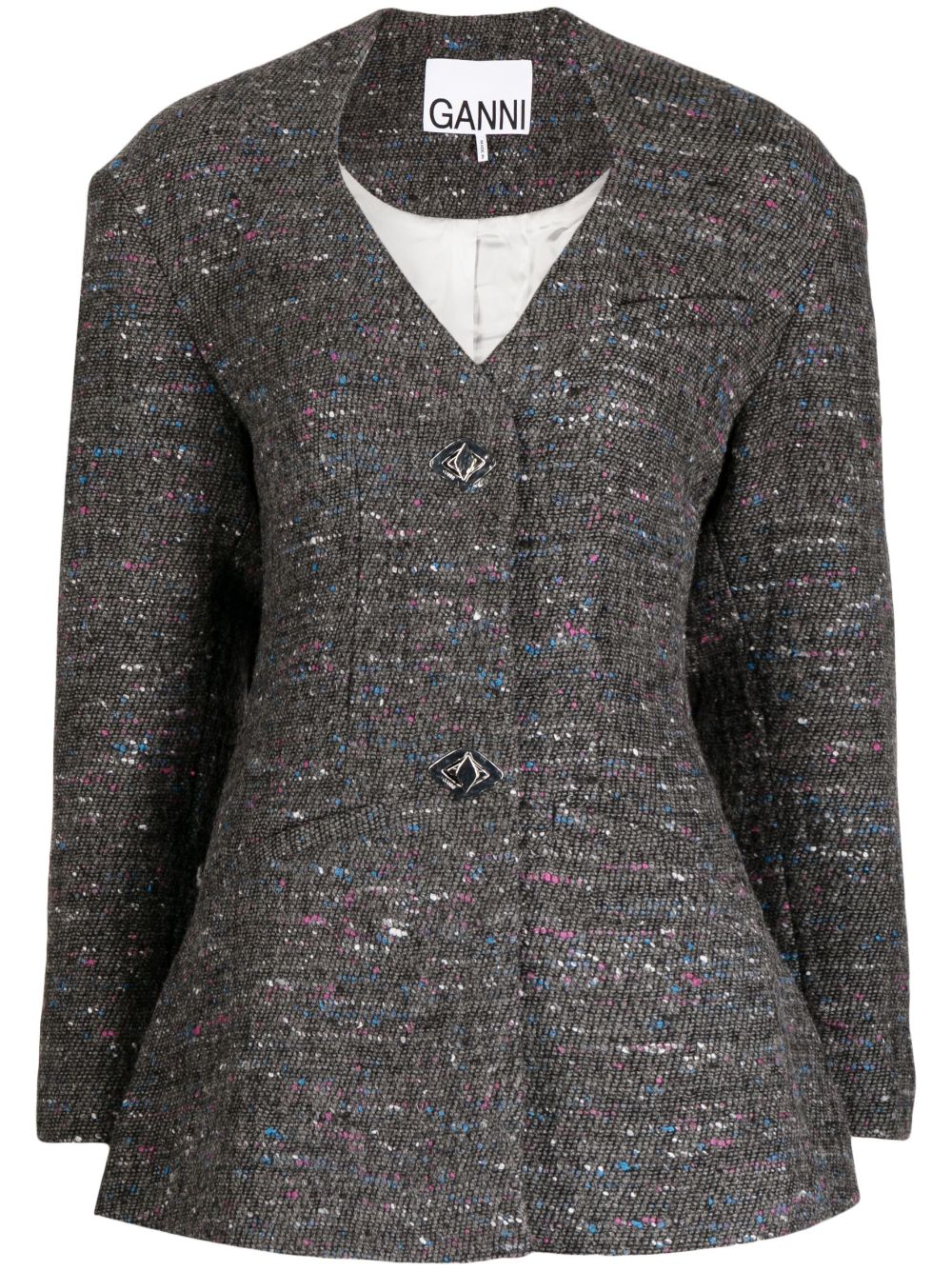 Fitted wool-blend blazer - Grey
