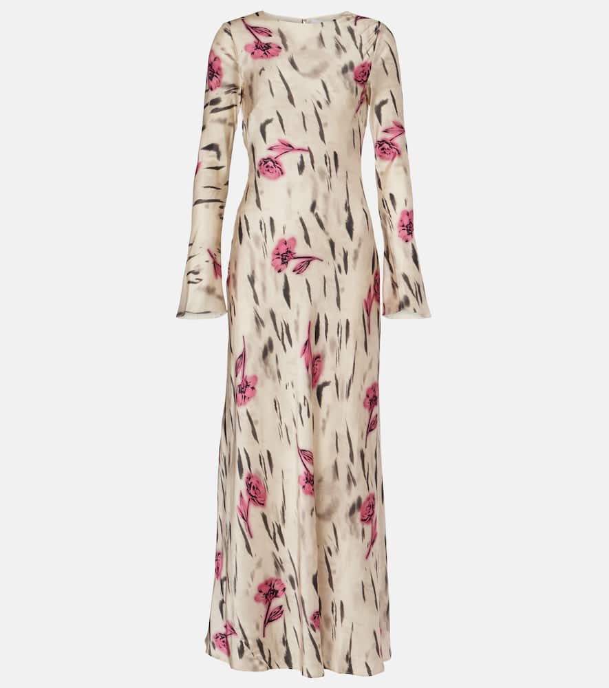 Floral open-back satin maxi dress