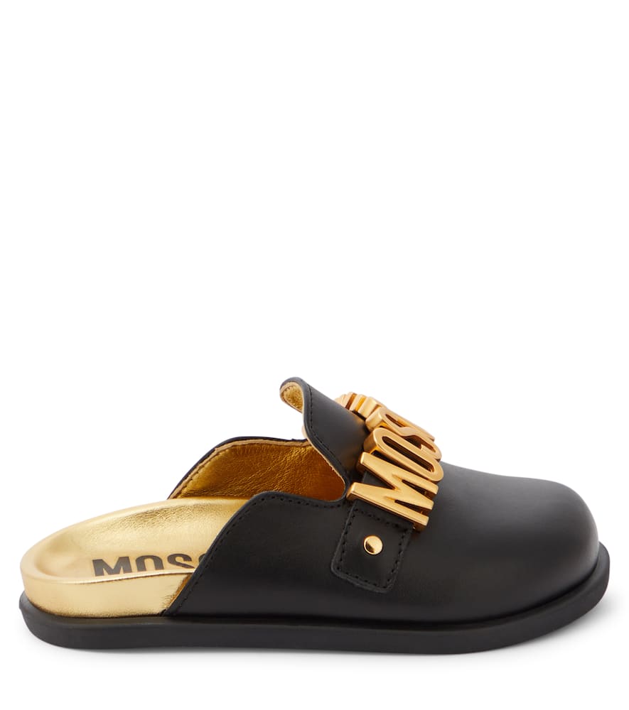 Moschino Kids Logo leather mules