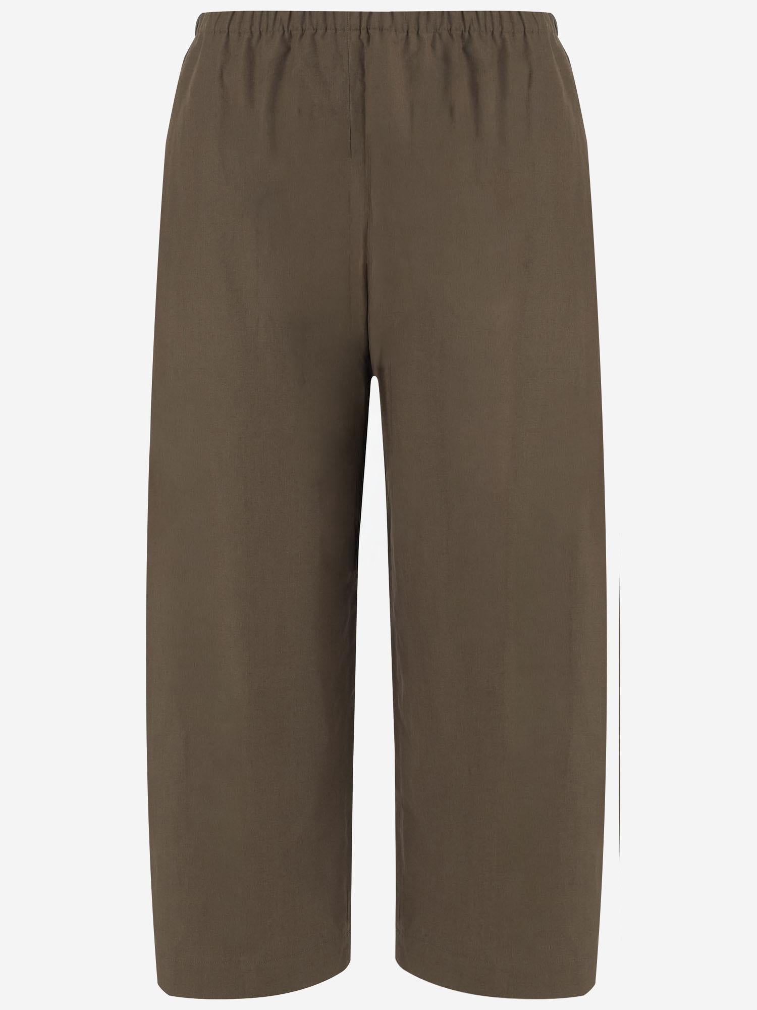 Wide-Leg Cotton Trousers — Brown