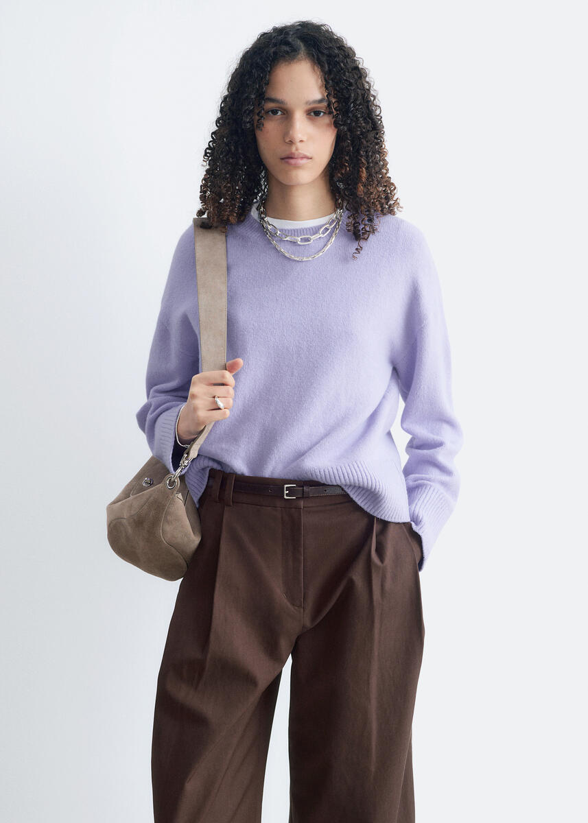 Relaxed Fit Knitted Sweater -Purple XS