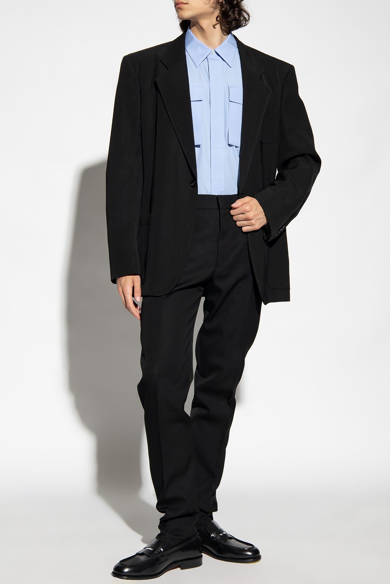 Wool Pleat-front Trousers, Men's, Black