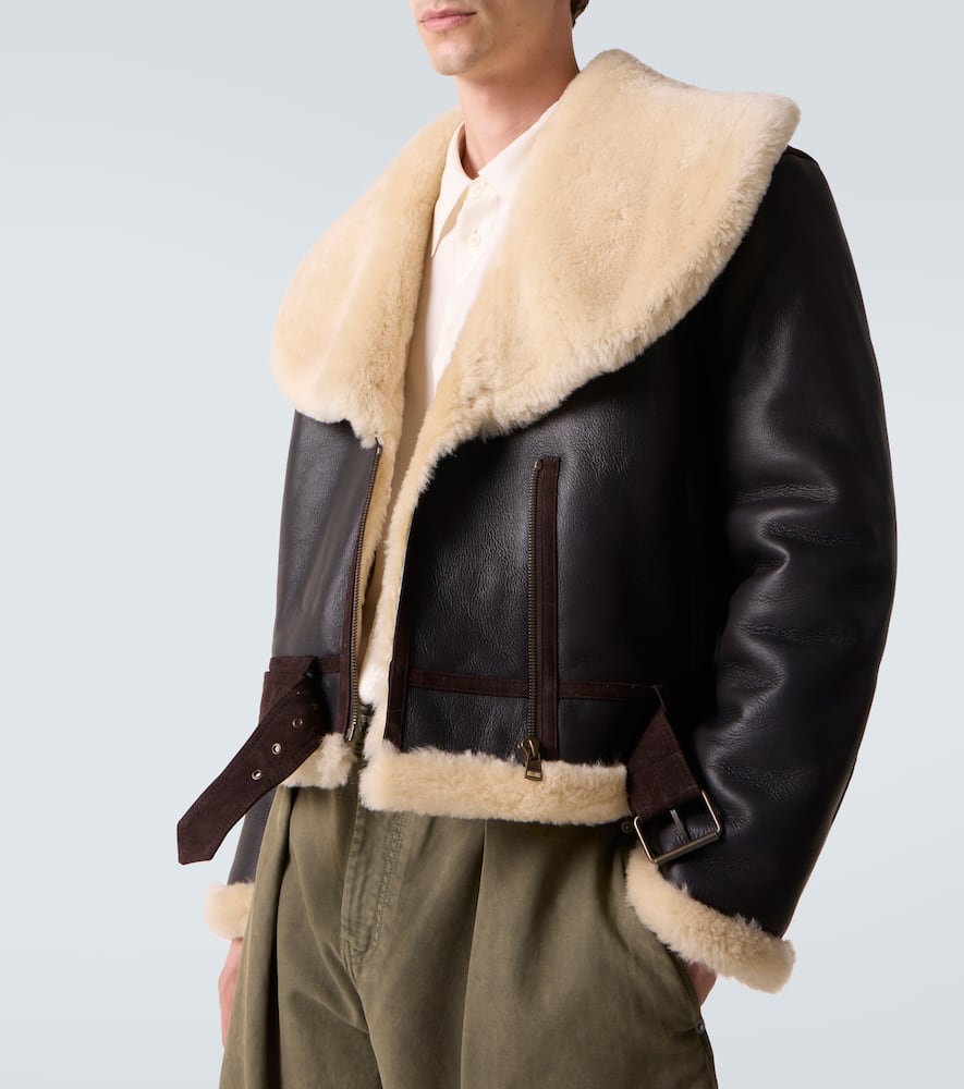Shearling-trimmed leather jacket