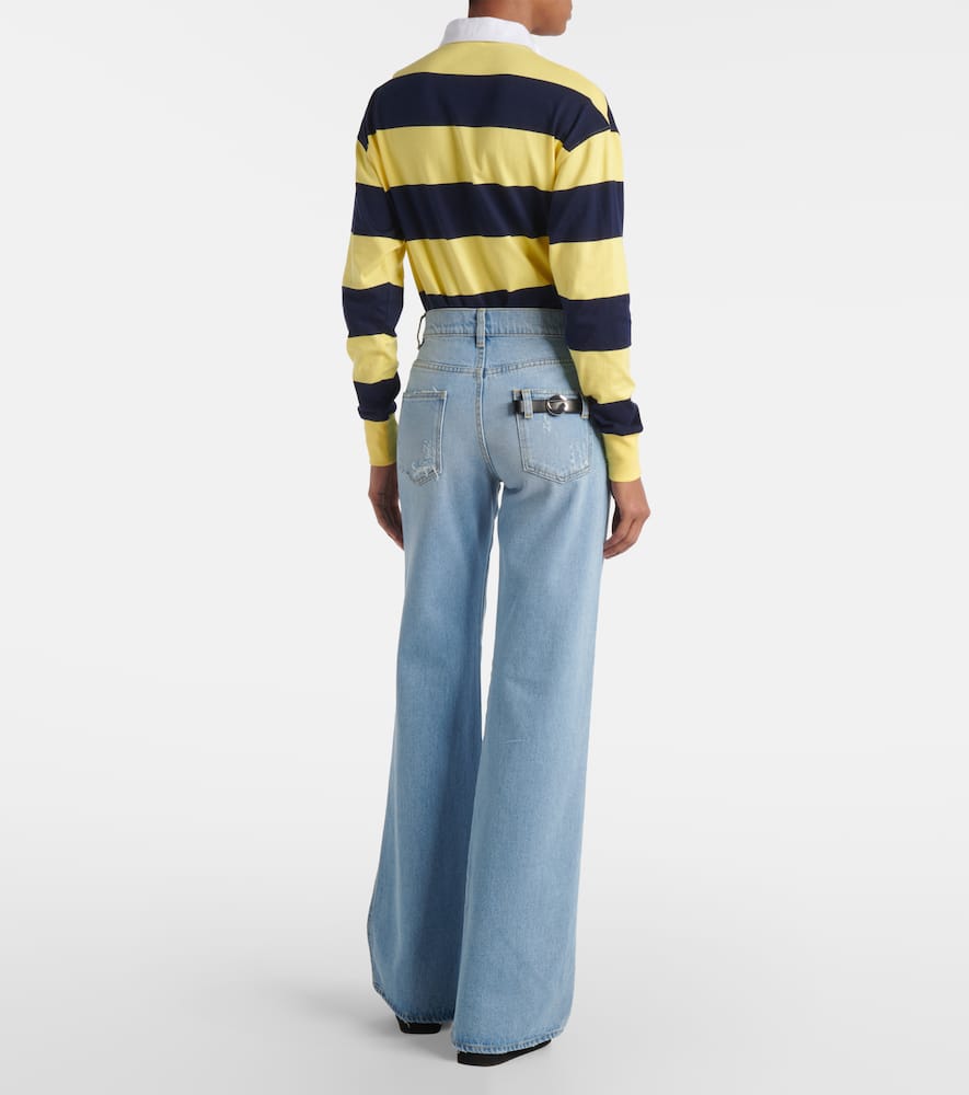 Leather-trimmed wide-leg jeans