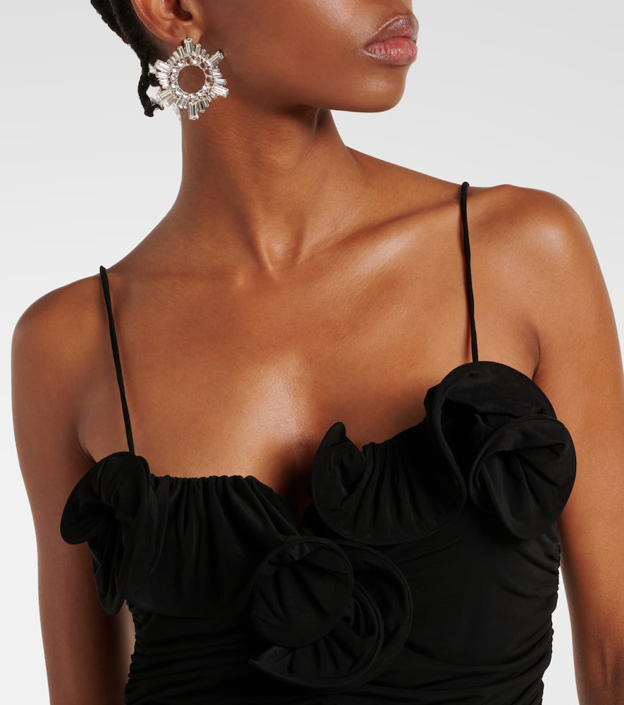 Ruffled ruched jersey midi dress