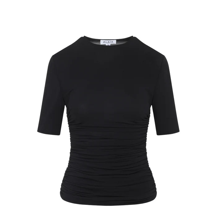 Maison Ruched Stretch-Jersey T-Shirt — Black