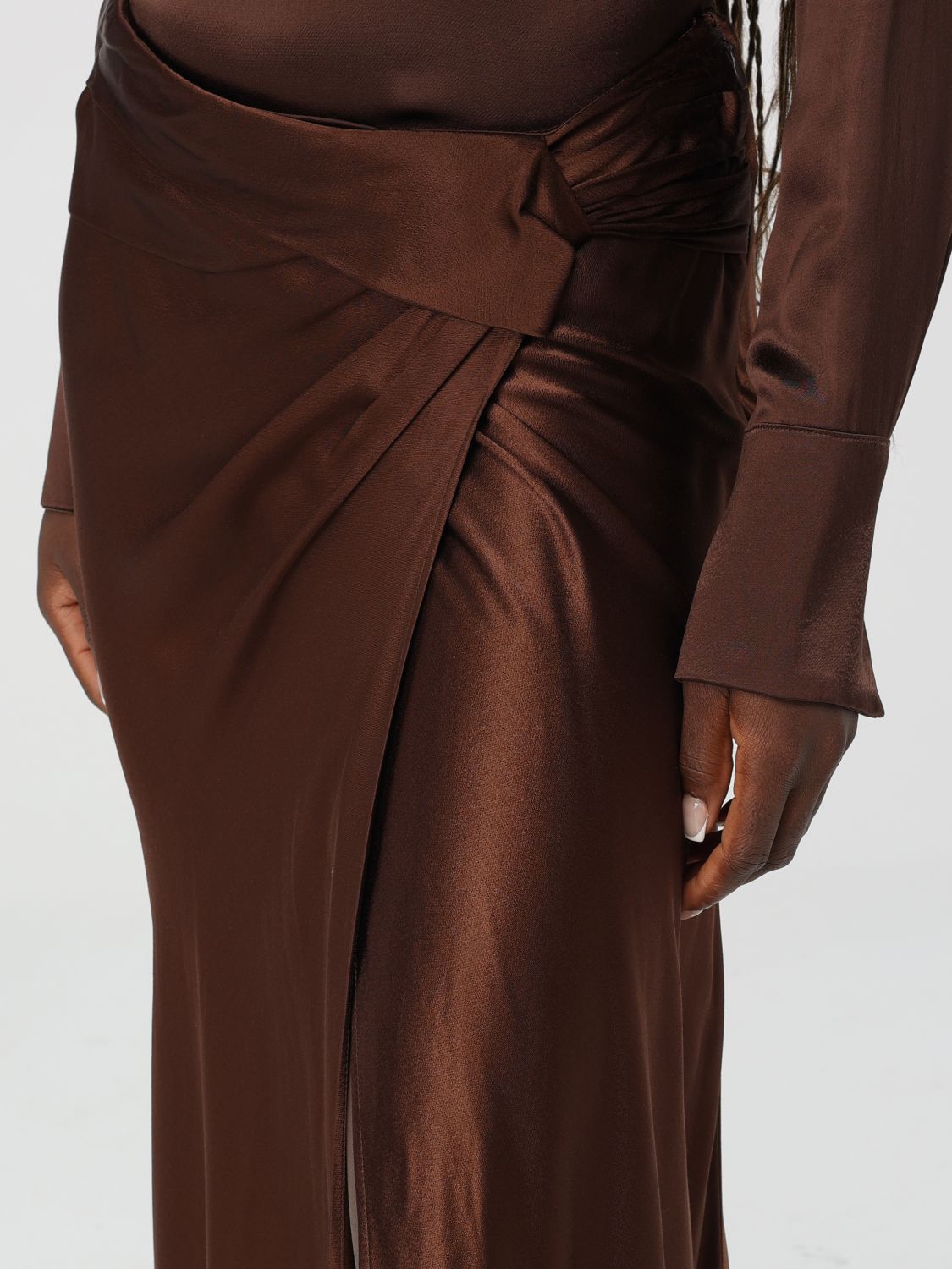 Draped satin skirt - Brown