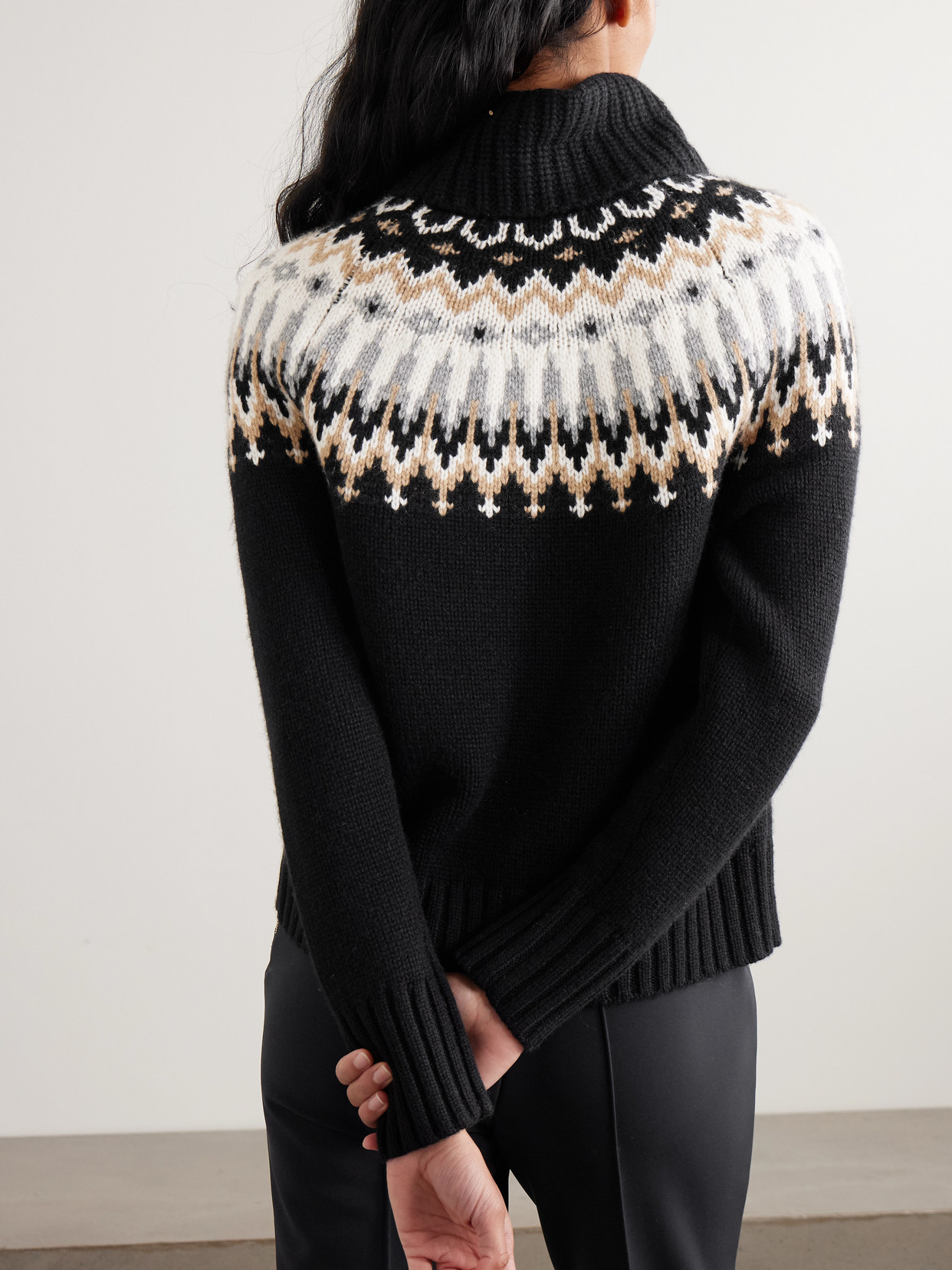 Ingrid Fair Isle Cashmere Turtleneck Sweater - Black