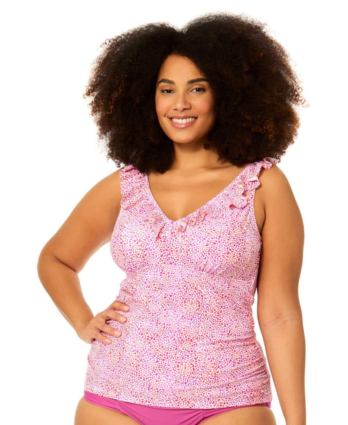 Plus Size Andressa V-Neck Swim Tankini Top - Magenta