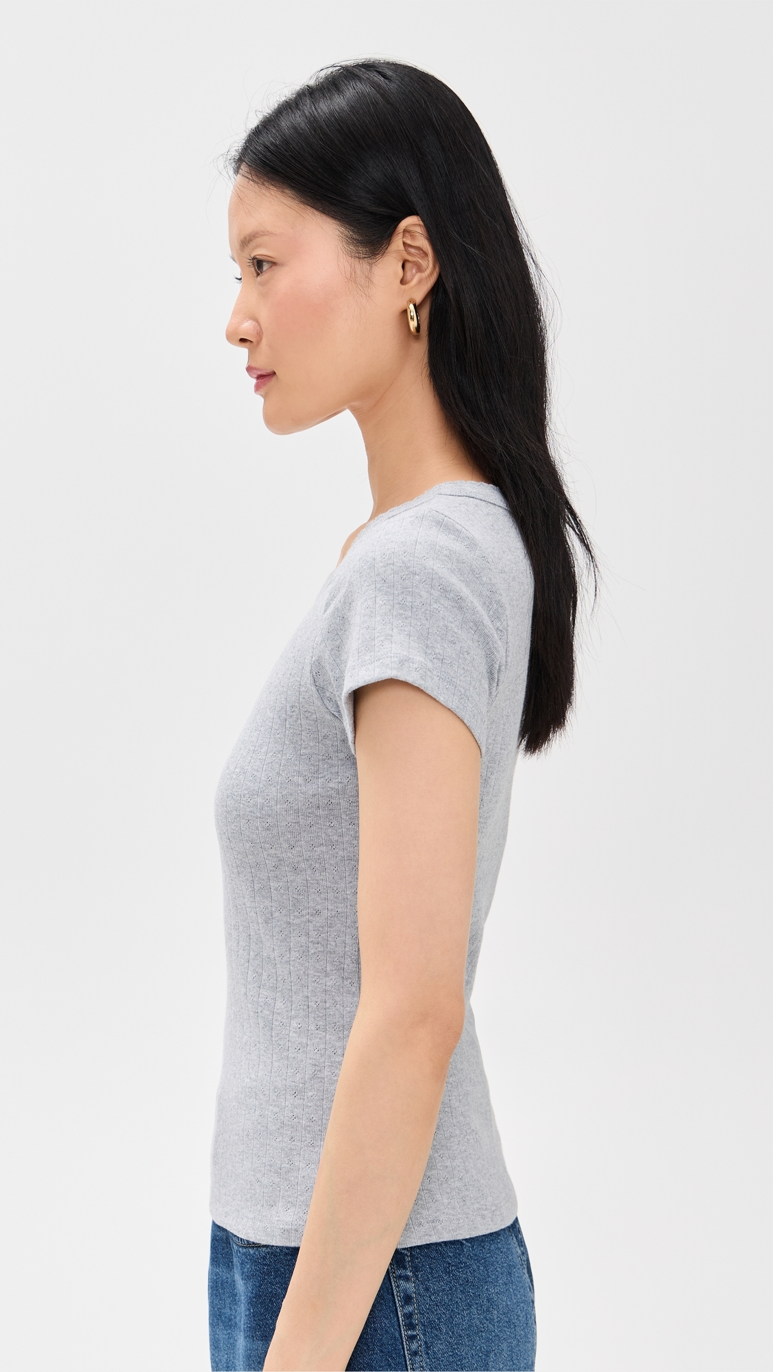 Marea Pointelle Crew Neck Tee Grey