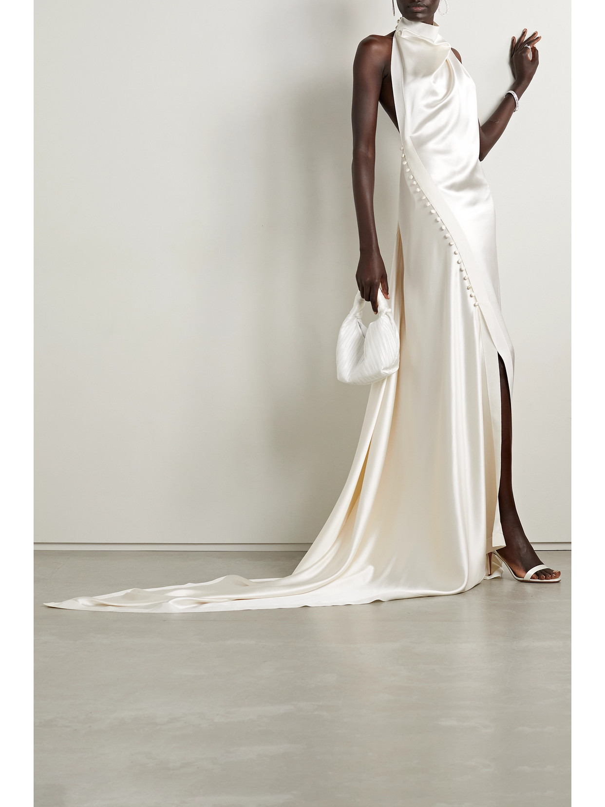 Sasha Draped Silk-charmeuse Halterneck Gown - Ivory