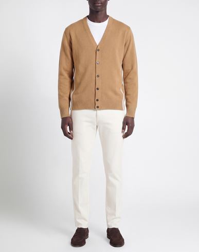 Man Cardigan Camel Size XL Wool, Polyamide