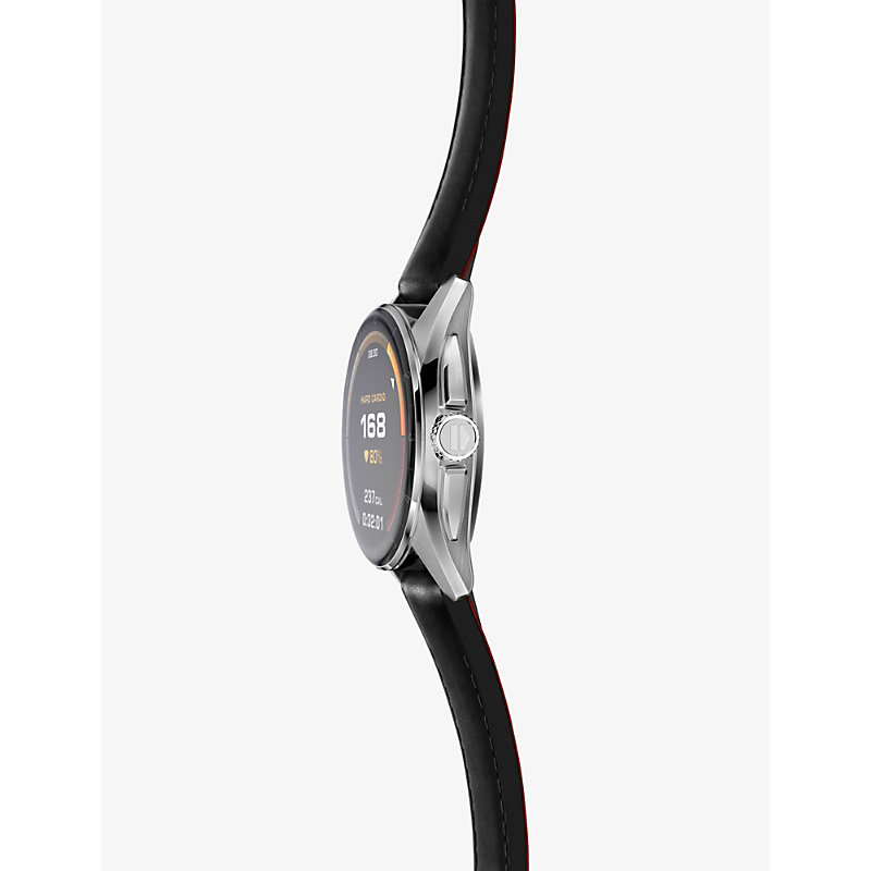 Mens Black/Silver SBR8010.BC6608 Connected Stainless-steel and Leather Fitness Watch 42mm