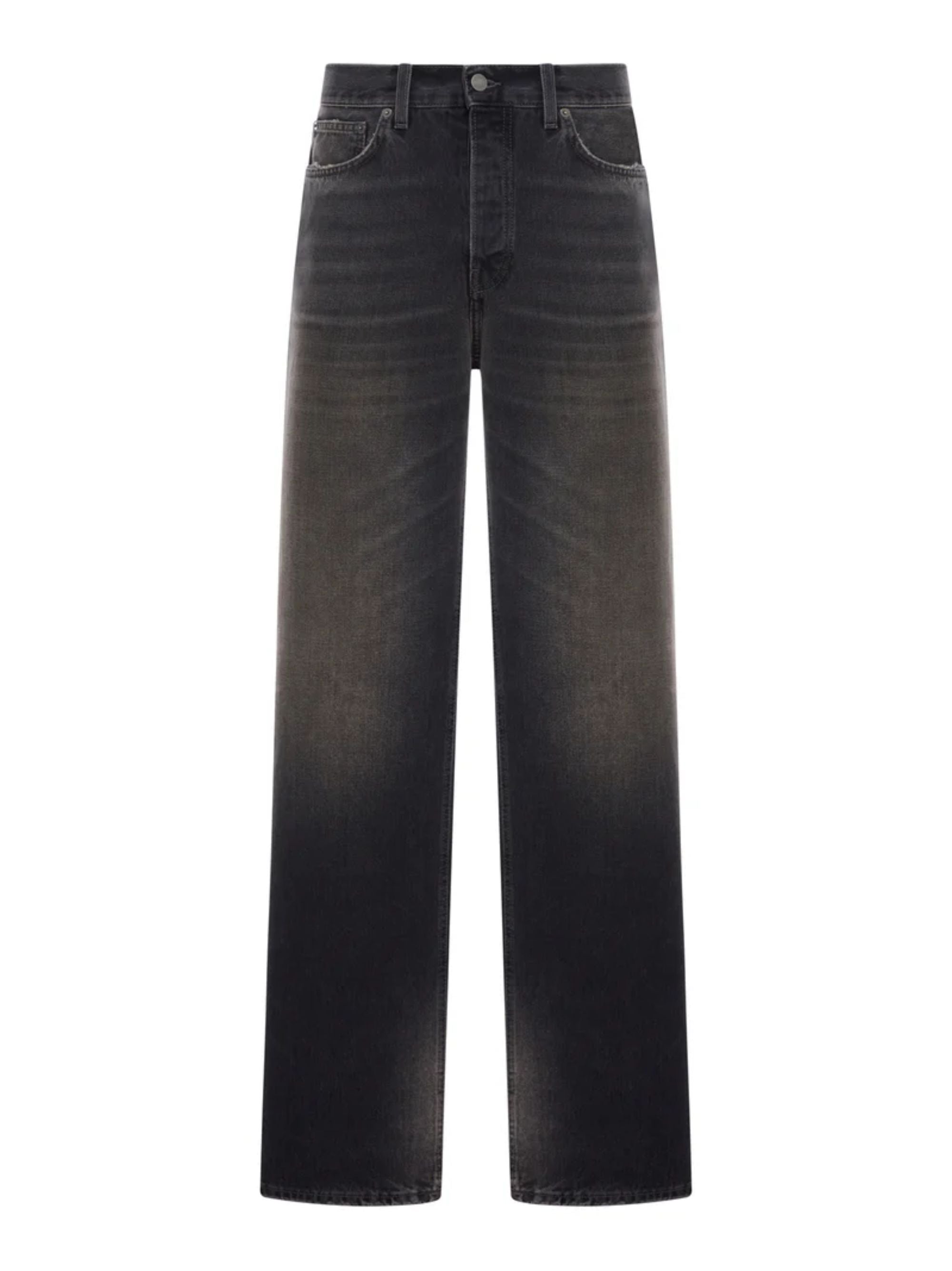 Classic Straight Leg Jeans with Five Pockets and Leather Logo Patch