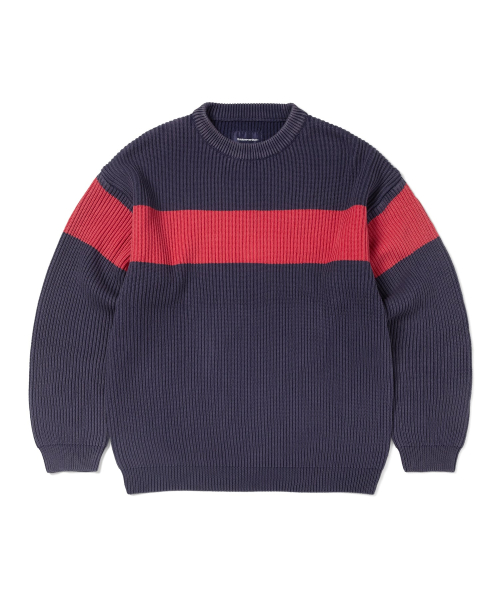 Washed Block Knit Sweater Navy