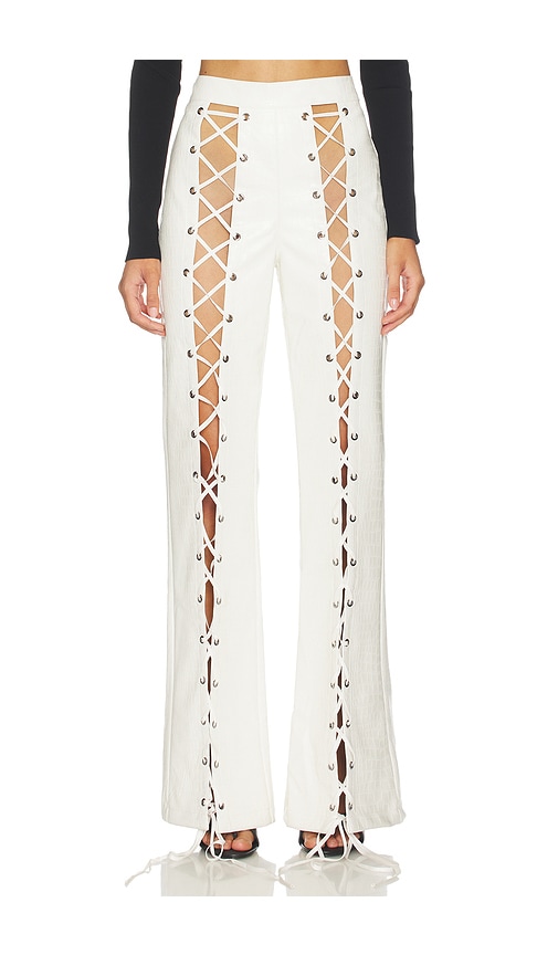 Kim Shui Croc Lace Up Pant in White. - L also in M