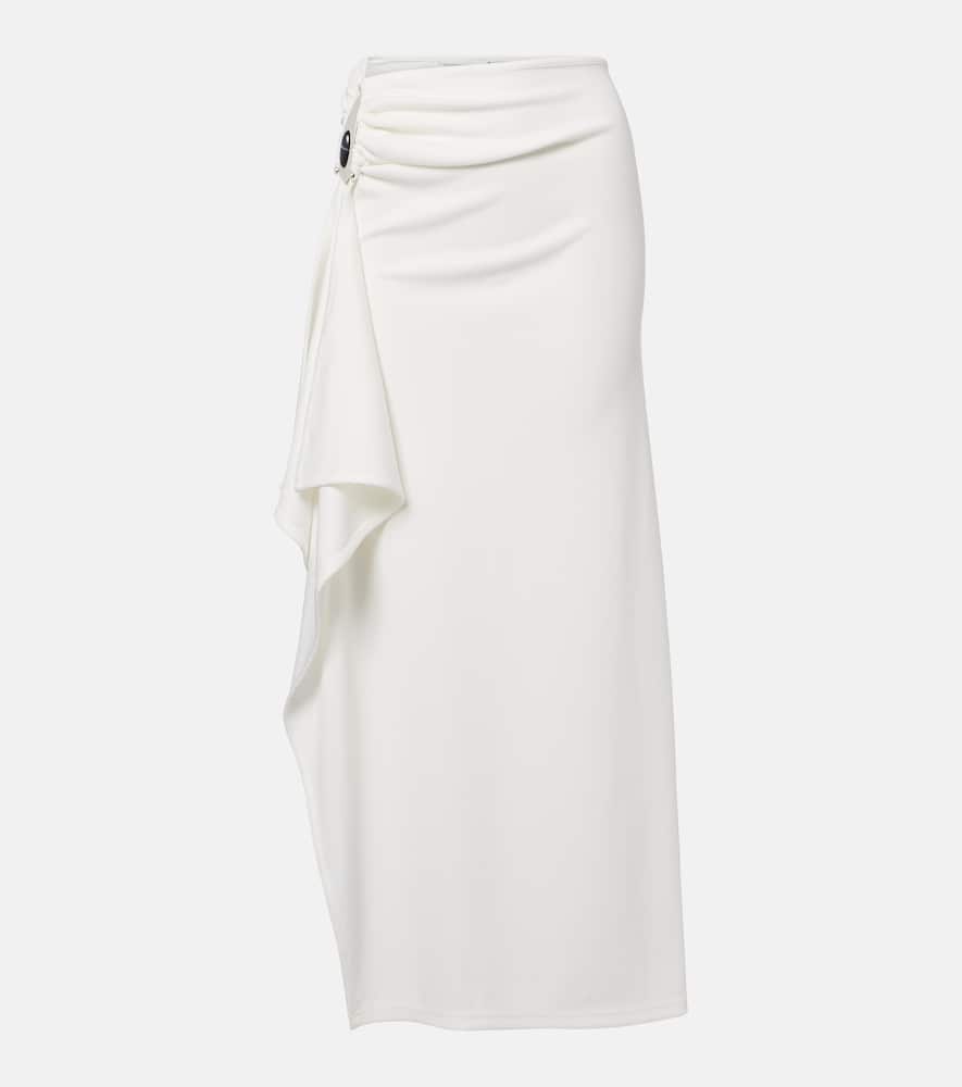 Ribbed-knit draped midi skirt