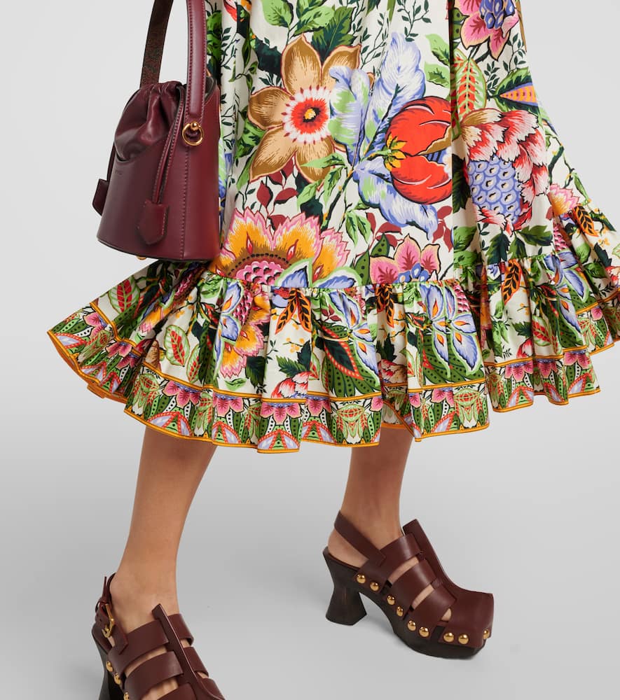 High-rise floral cotton midi skirt