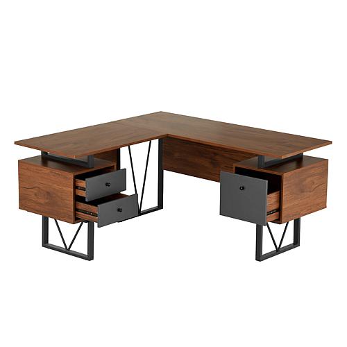 Mobili Reversible L-Shape Computer Desk with Drawers