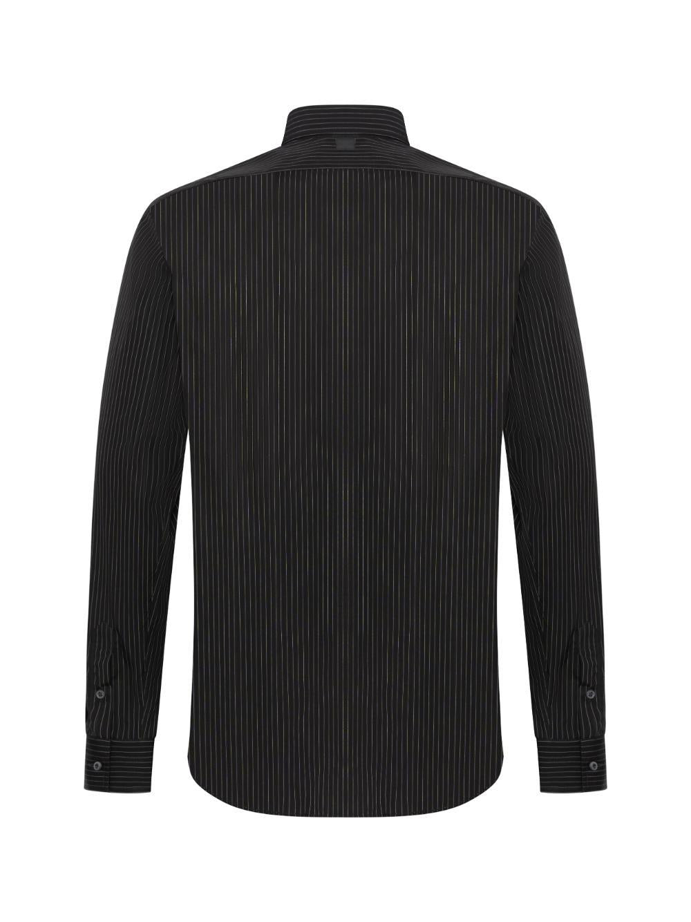 Vertical Striped Cotton Shirt — Black