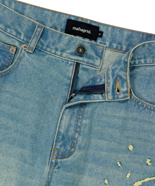 EMB SPLATTER DENIM PANT BLUE