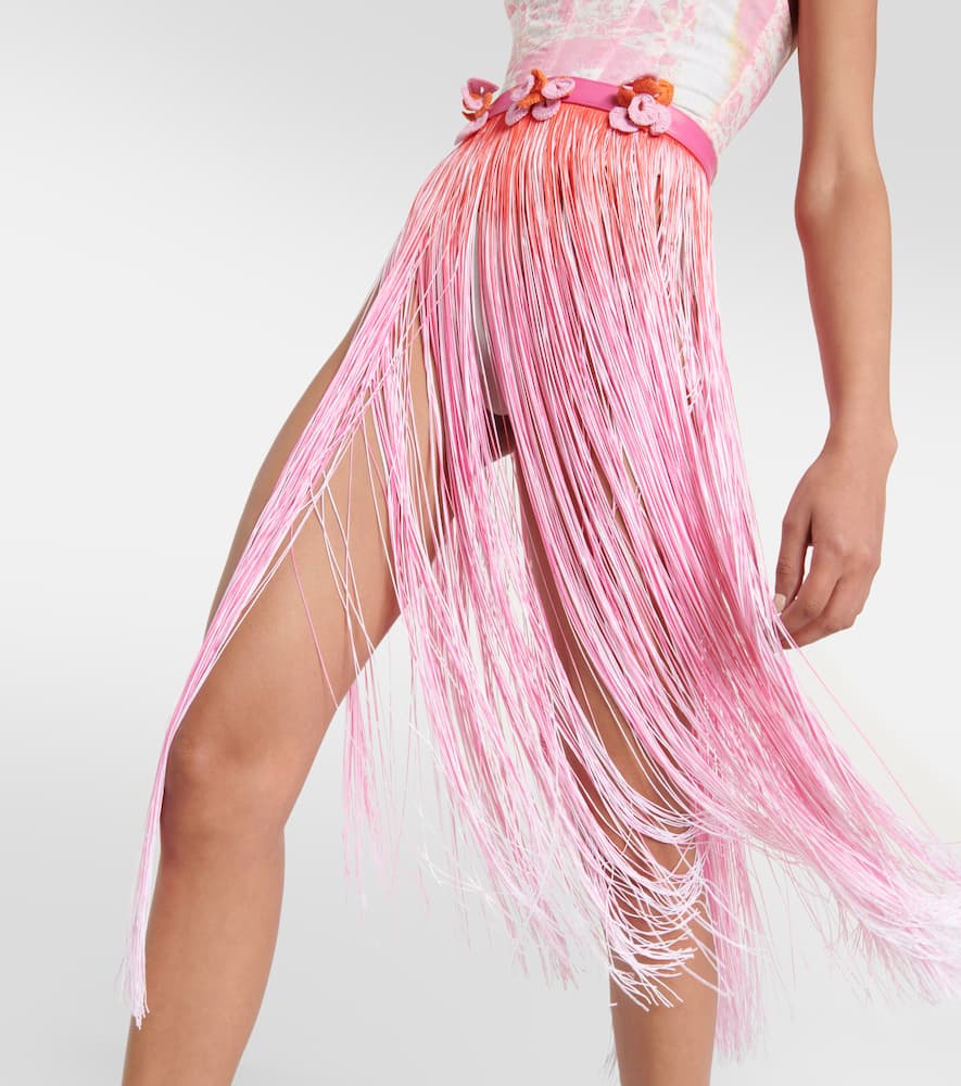 Ombré leather-trimmed tassel midi skirt