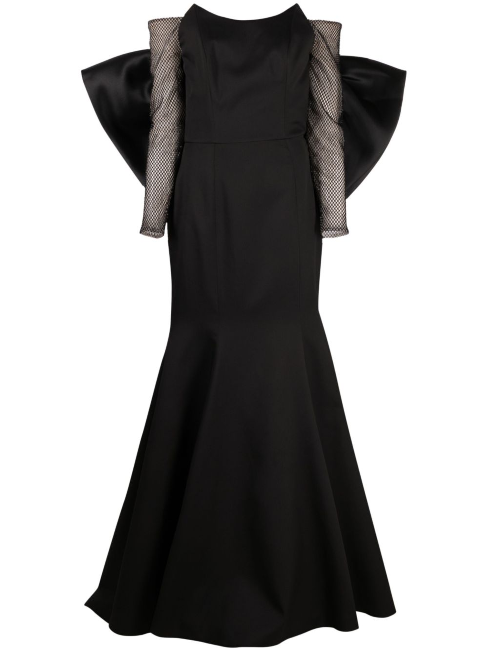 Off-shoulder satin fishtail gown - Black