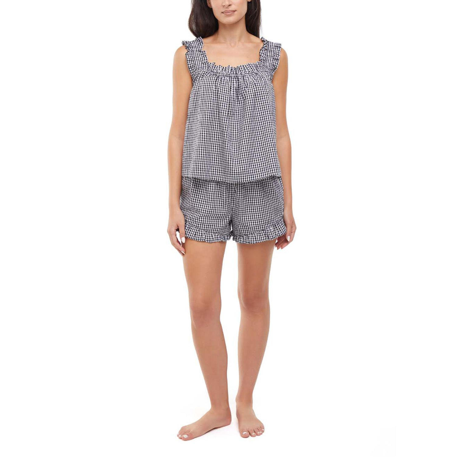 WOMEN'S RUFFLE TANK SLEEP SET:- Black