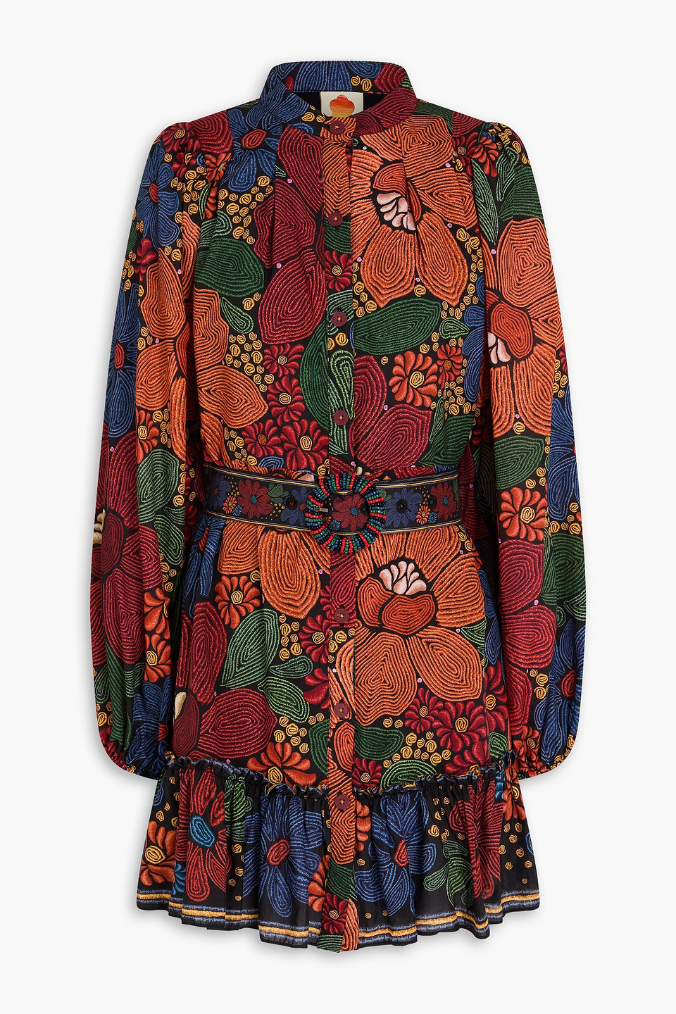 Ruffled printed crepe mini shirt dress - Multicolor - XL